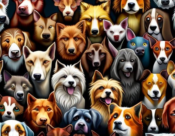 Colorful Seamless Dogs Pattern in Detailed 3D Style