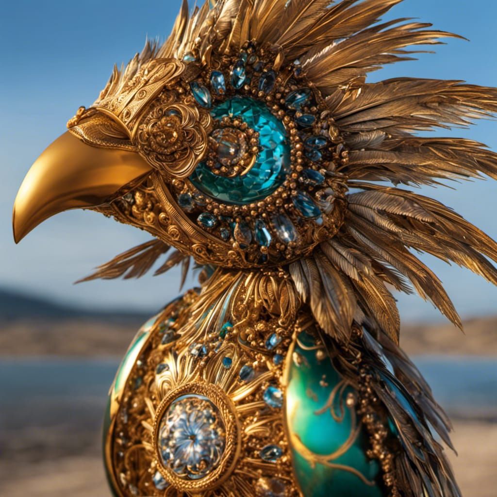 Elaborate Blown Glass Bird with Crystal Egg