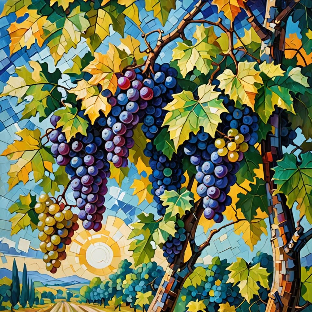 Cubist Grapes in Neo-Impressionist Expressionist Style