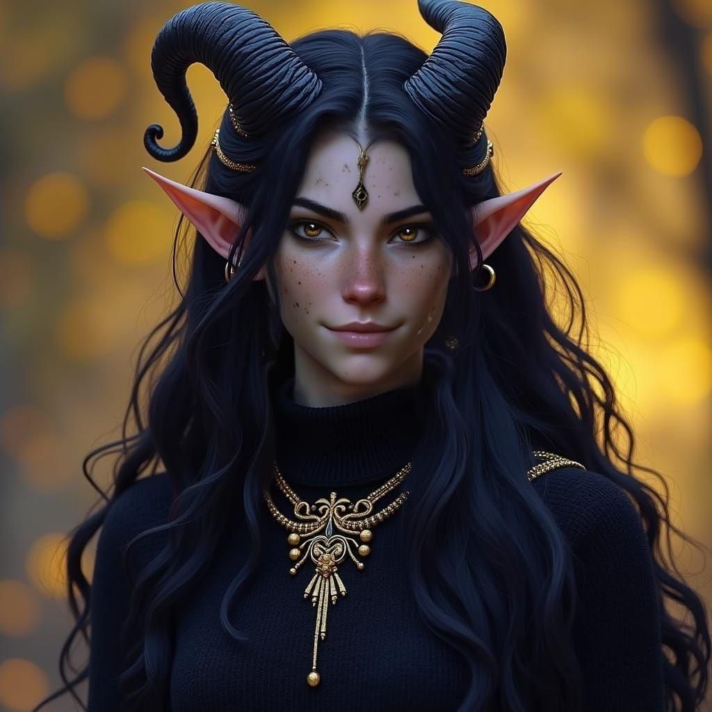 Navy Tiefling Portrait in Dark Fantasy Style