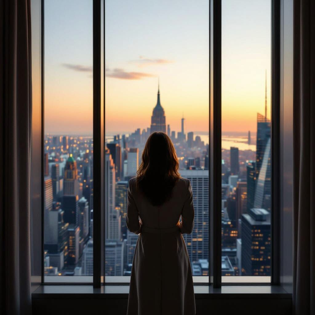 Manhattan Skyline Golden Hour Photorealistic View