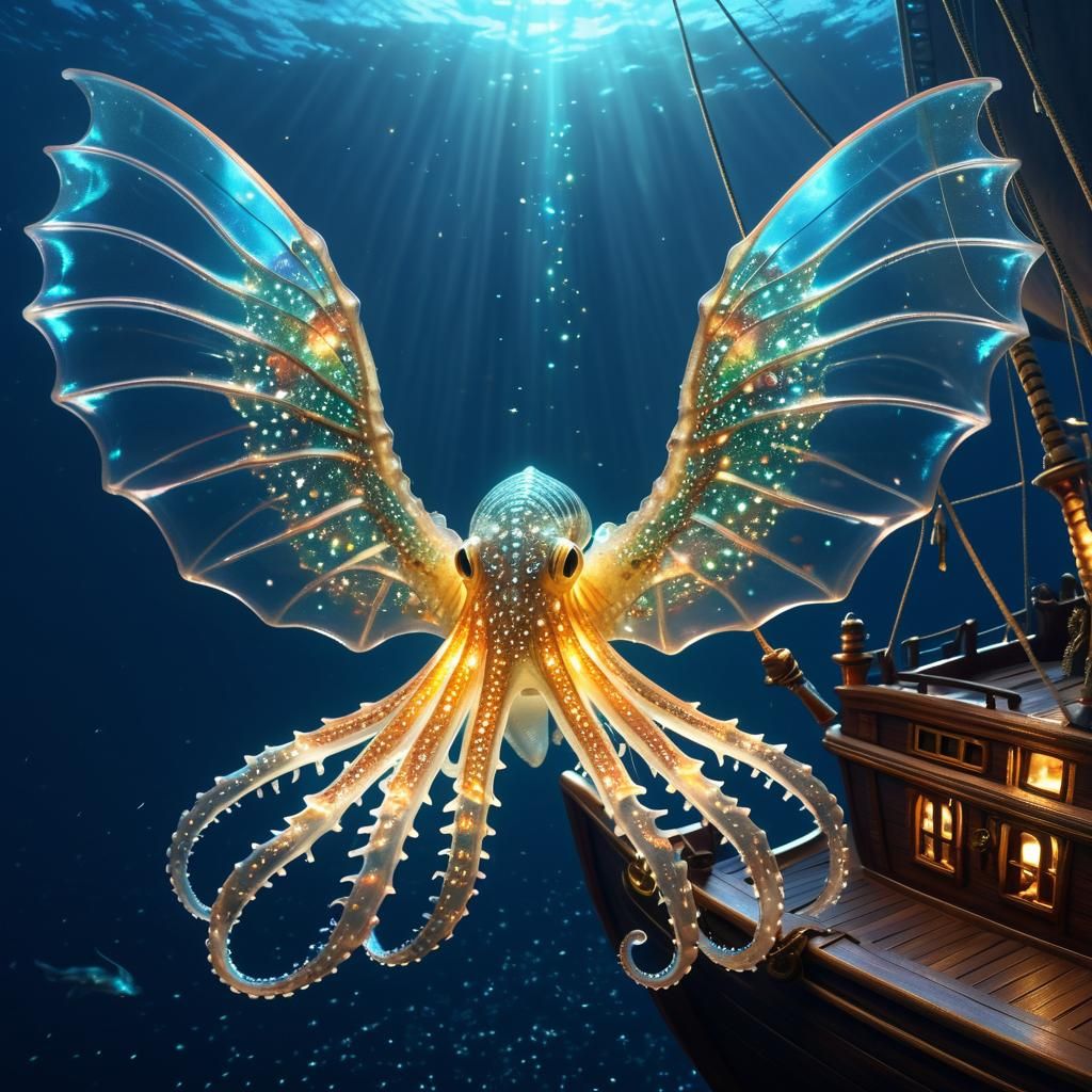 Holographic Nautilus Squid Dragon on Pirate Ship