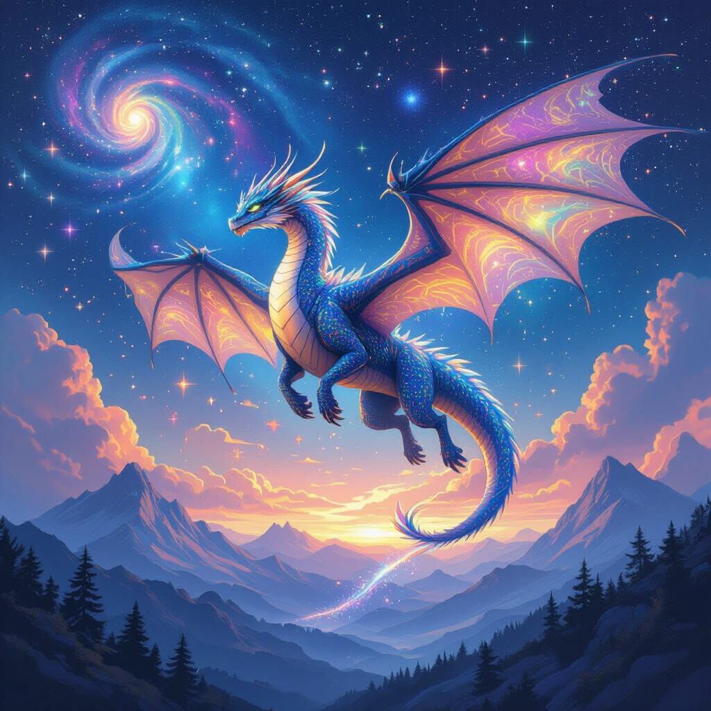Nebula Dragon Soaring Through Starry Night