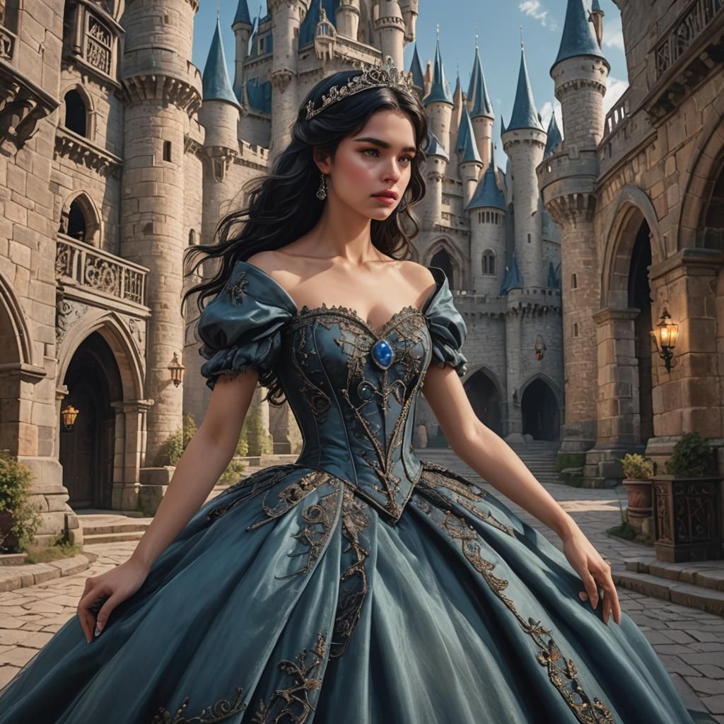 Fantasy Castle Scene with Two Girls in Ball Gowns