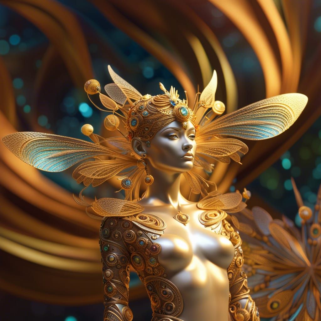 Woman in Dragonfly Gown Fractal Art Portrait