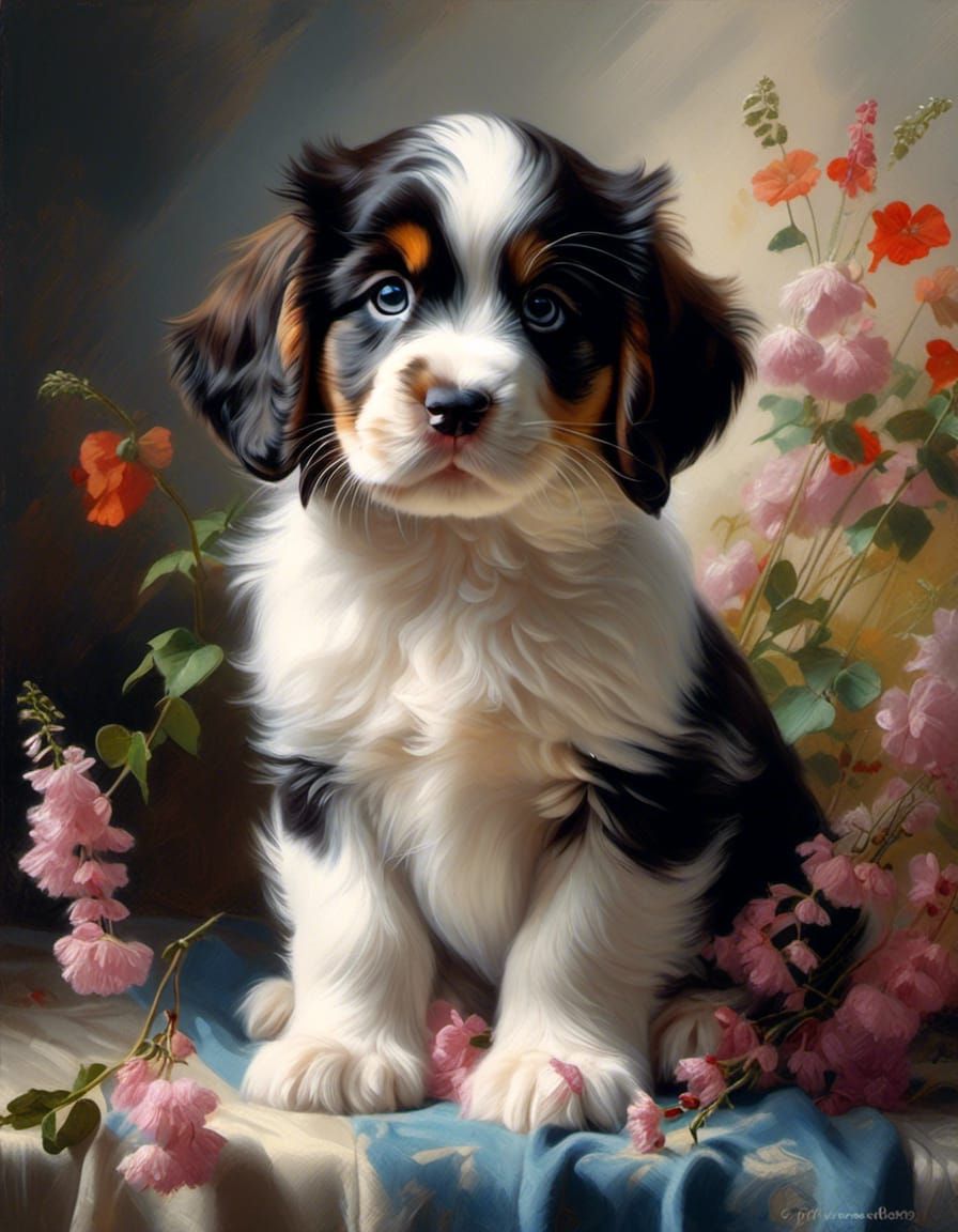 Happy Springer Spaniel Puppy Art, Studio Photo
