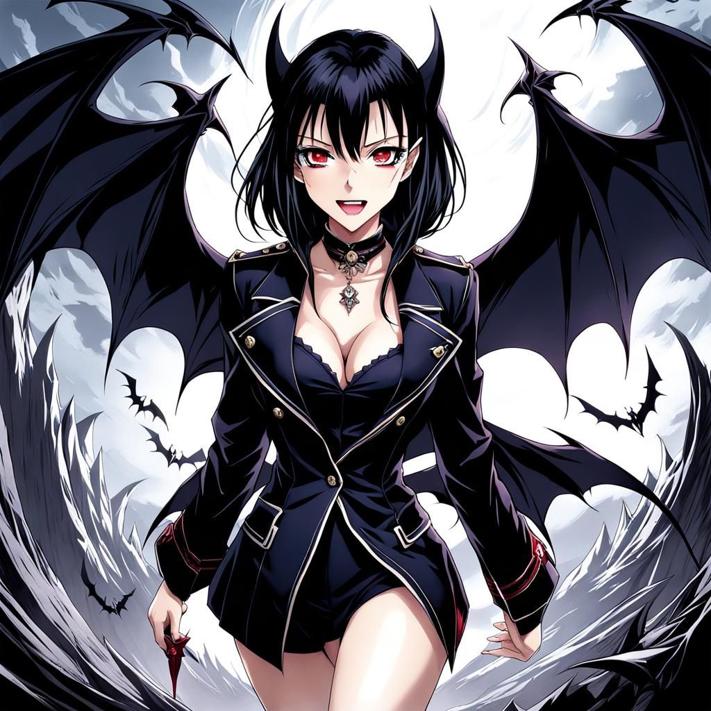 Anime Vampire Girl with Sharp Teeth