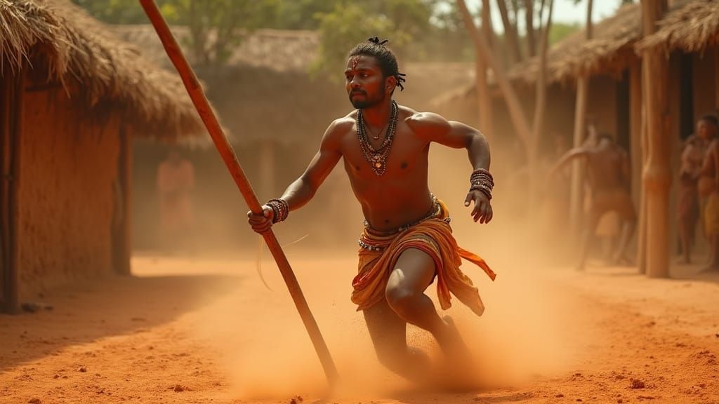 Ancient Tamil Warrior Practicing Silambam in Photorealistic ...