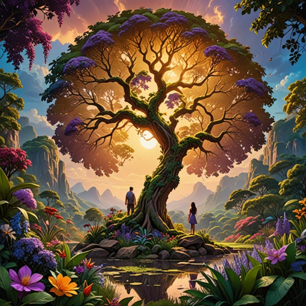 Ethereal Garden of Eden in Vibrant Hyperrealism