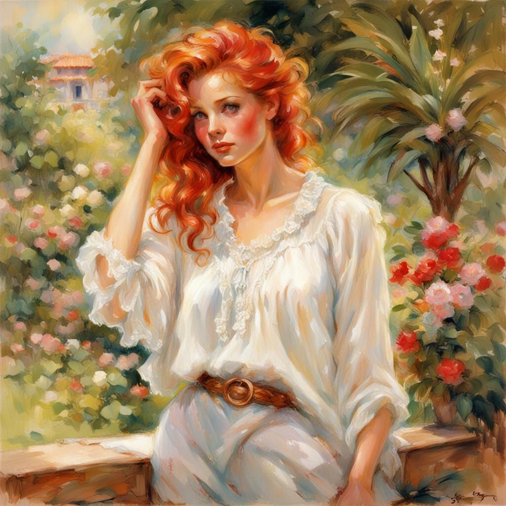 Woman in Garden, Impressionistic Style