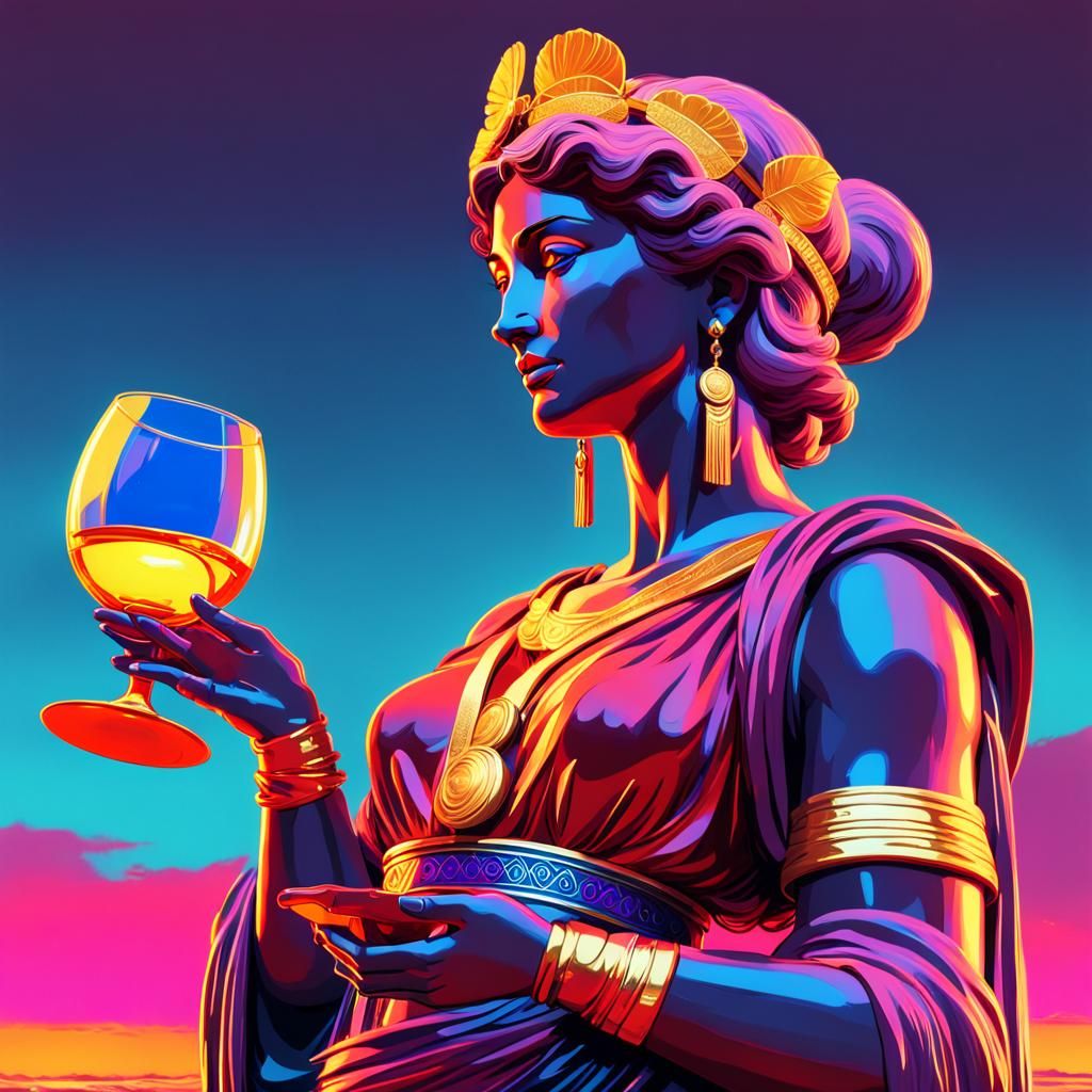 Aphrodite Statue in Synthwave Neon Digital Art