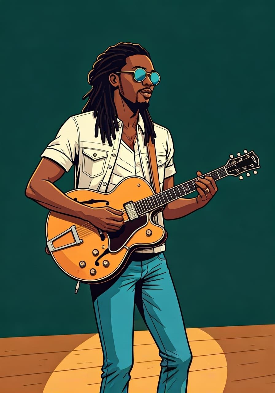 Stylish Man Singing on Stage in Ligne Claire Style