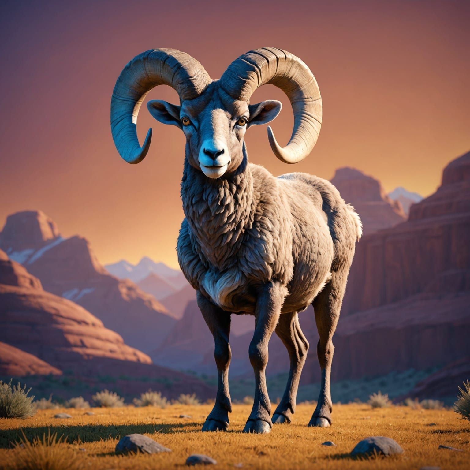 Bighorn Sheep in Pixar-Style 3D Rendering