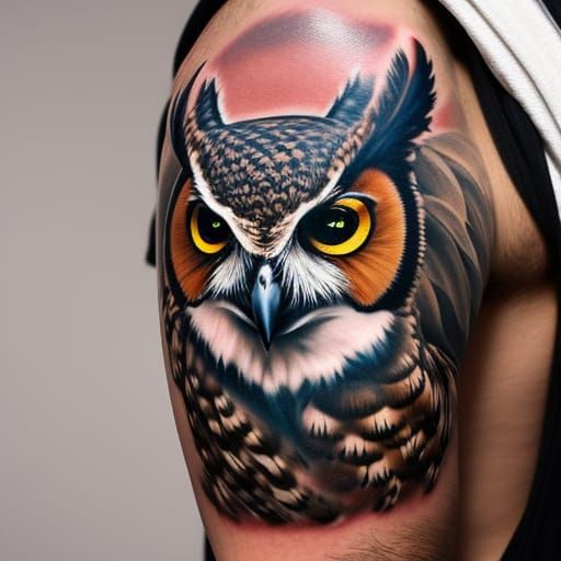 Great Horned Owl Tattoo Outline with Detailed Eyes