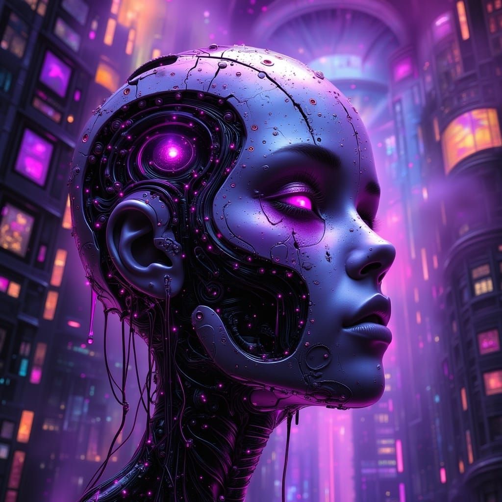 Futuristic Chrome Cyborg in Electric Lavender Style