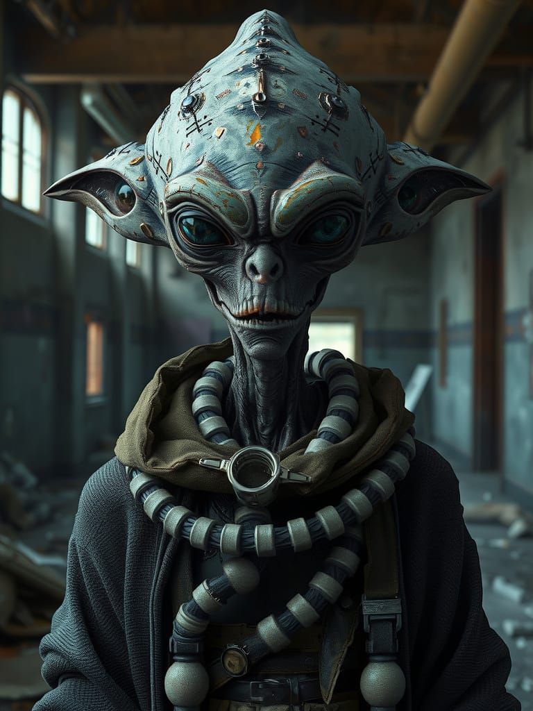 Alien Portrait in Burton, Thorp, and Stalenhag Style