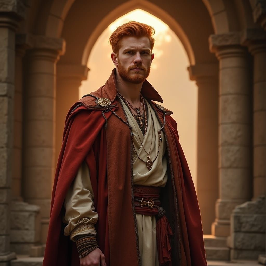 Red Haired Man in Religious Attire in Dawn Shrine