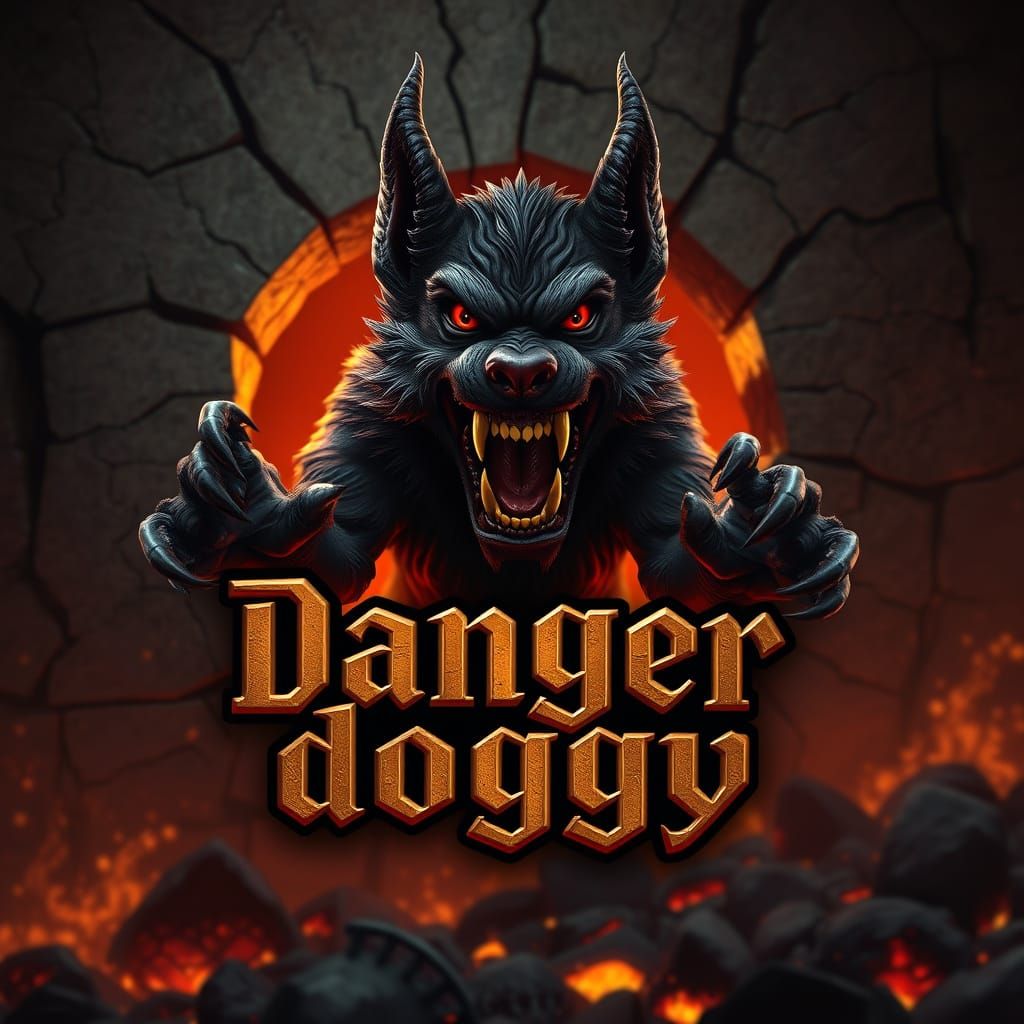Dramatic Demon Doggy Logo in Dark Fantasy Style