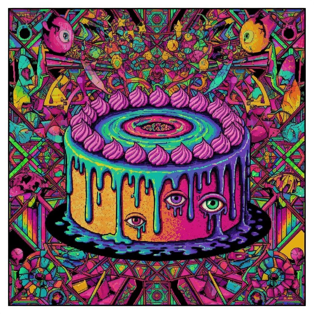 Psychedelic Pixel Art Cake With Bosch Dalí Influence