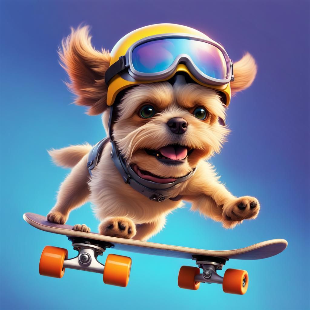 Dog Skateboarder in Pixar Animation Style