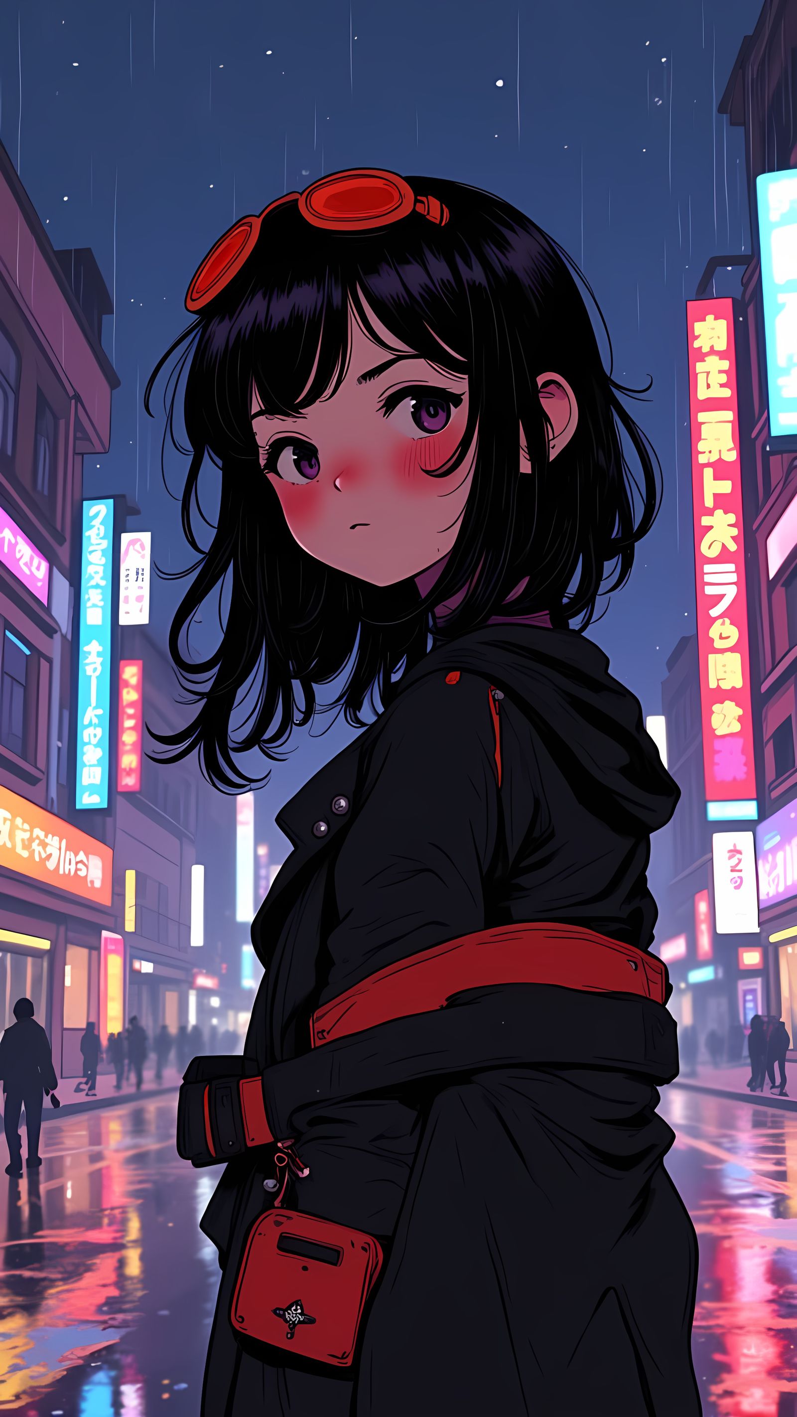 Surreal Cyberpunk Girl in Rainy Night