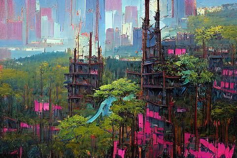 Mini City Macro Surrounded by Pink Trees