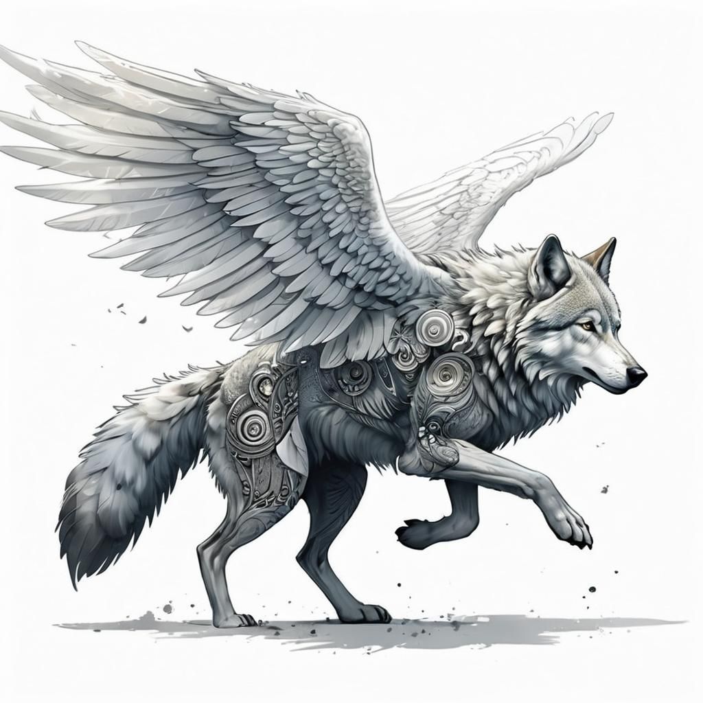 Majestic Winged Wolf Digital Illustration