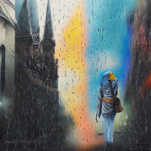 Surreal Shattered Cityscape with Distant Figure