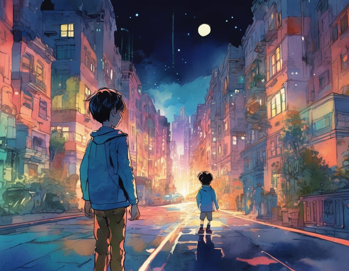 Whimsical Kidcore Cityscape in Watercolor Style