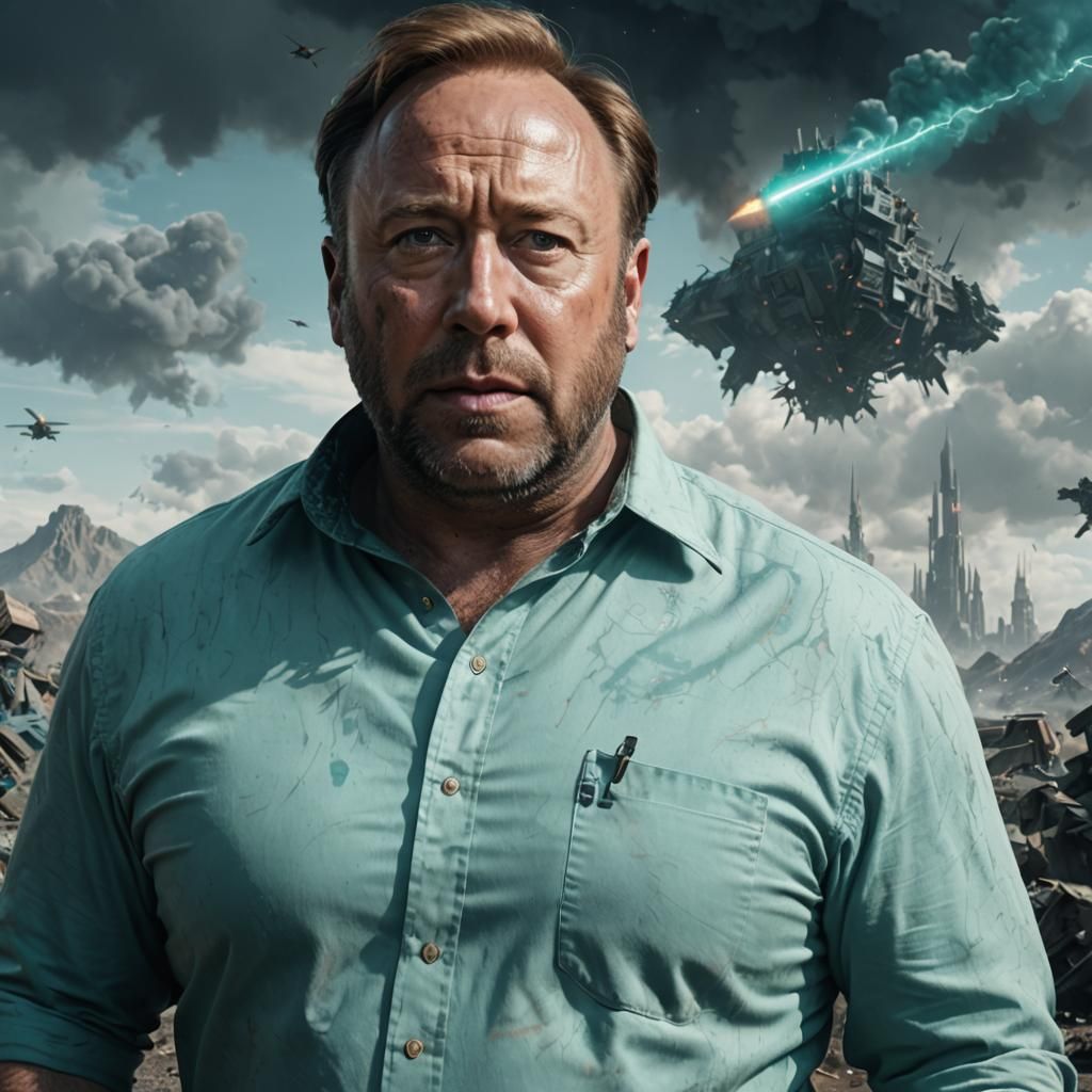 Alex Jones in Turquoise Shirt: Digital Matte Painting