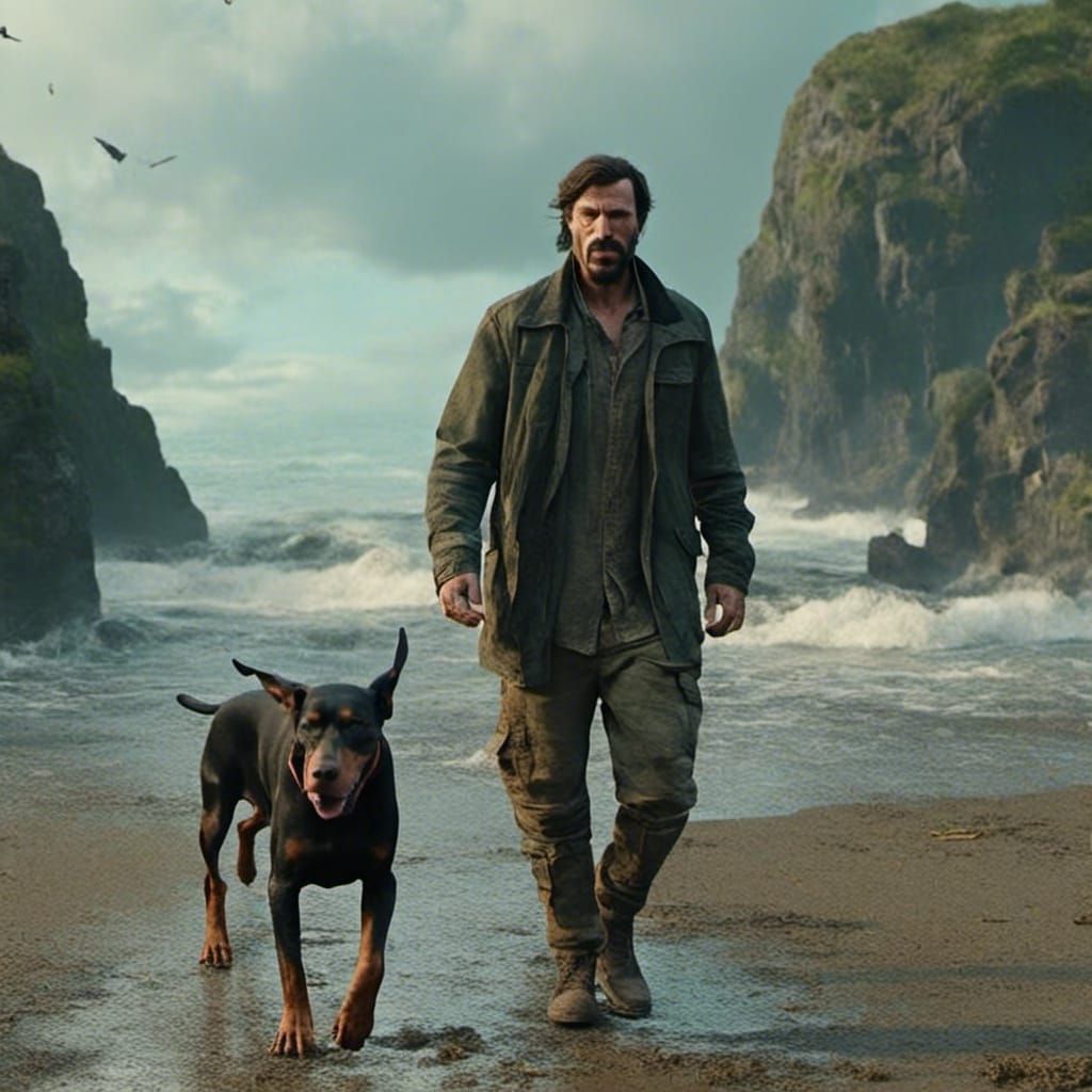 Figures Walking on a Beach in Summer
