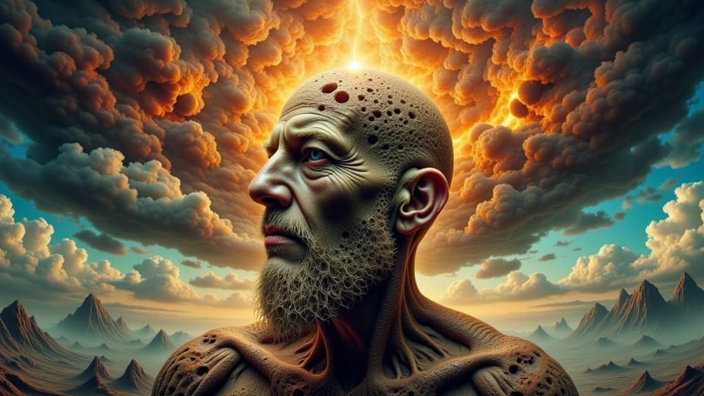 Stone Fractal Man Hatches on Floating Island