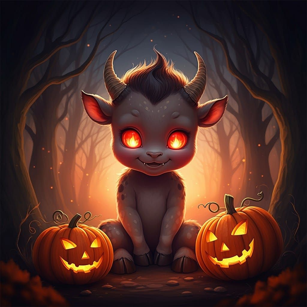 Baby Minotaur Plays with Pumpkins in Monster Kingdom
