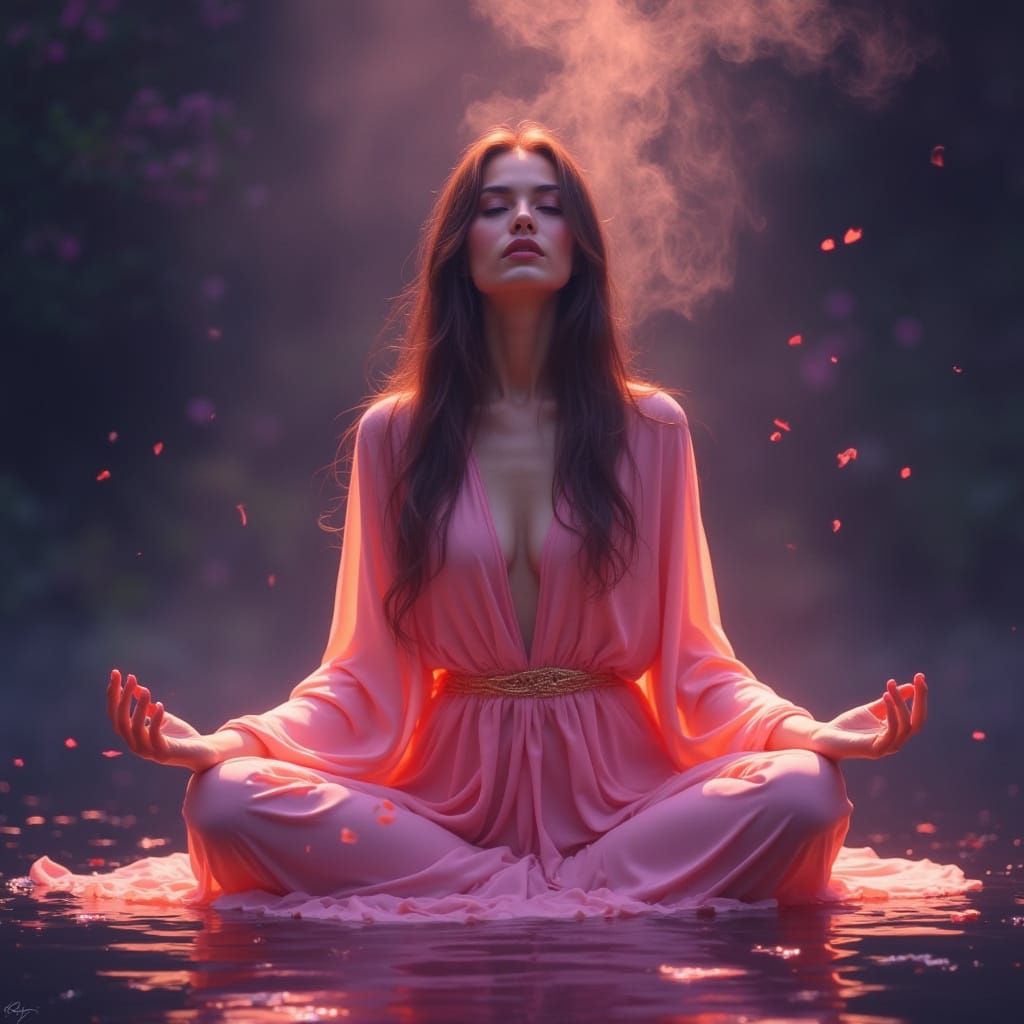 Serene Woman Meditating in Golden Light