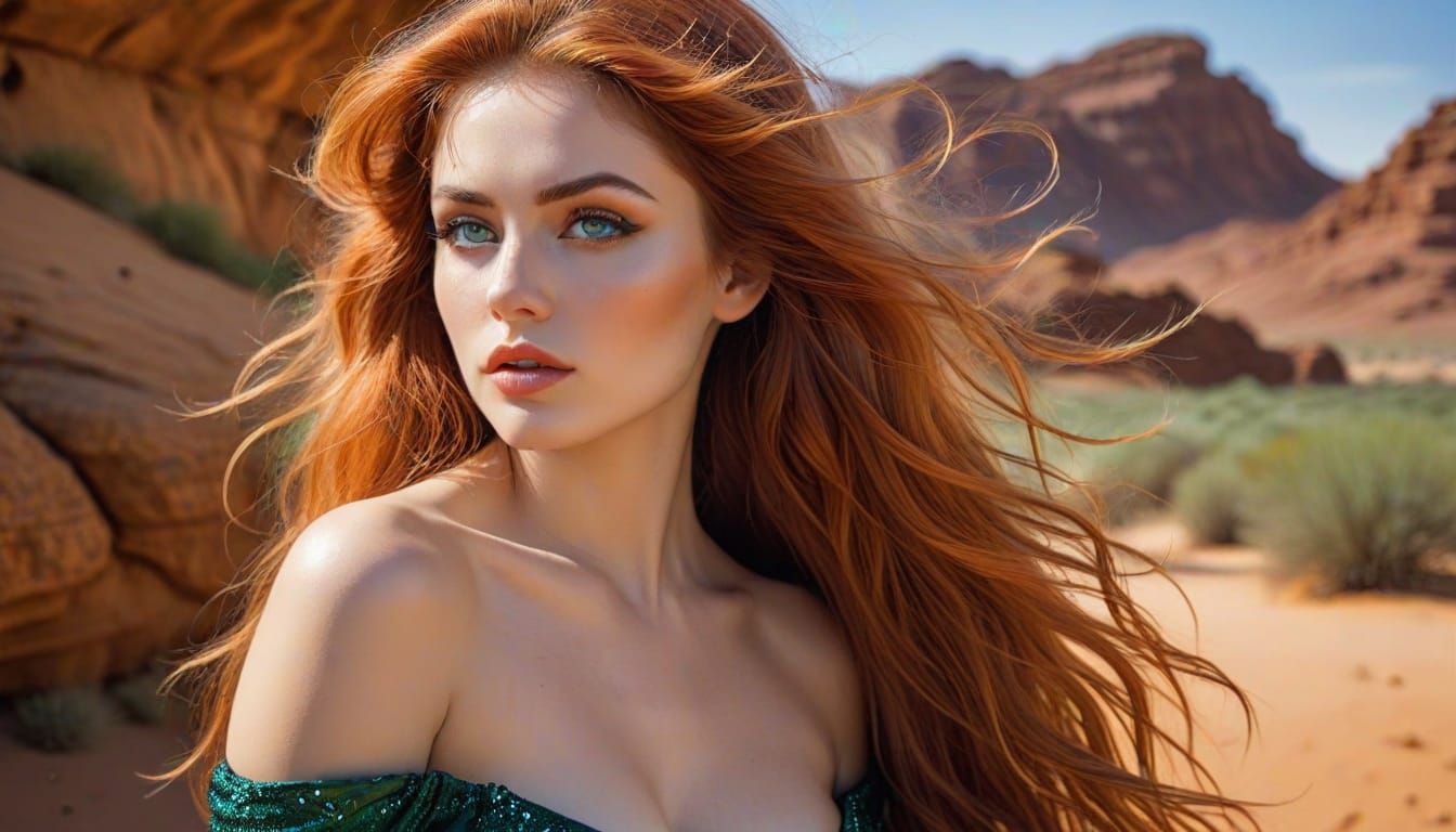 Anime Muse in Martian Desert: Watercolor Pin-Up