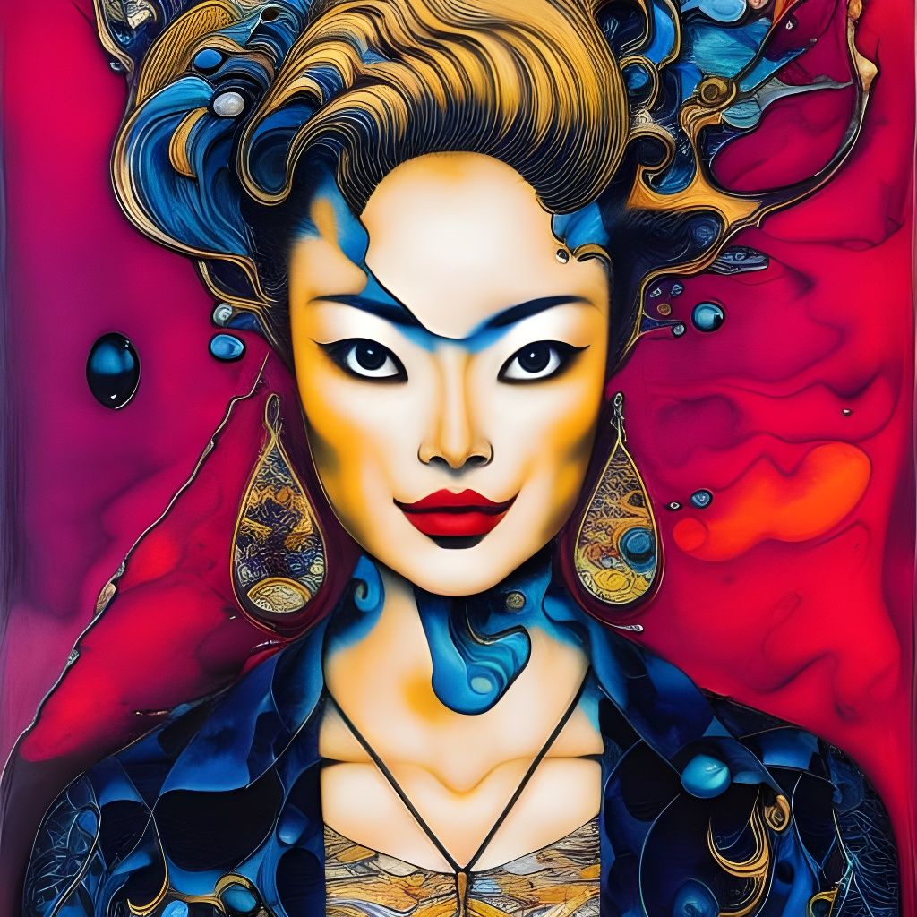 Melting Glass Woman in Manga Oil Art Style