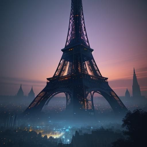 Eiffel Tower in Mystical Garden, Fantasy Concept Art