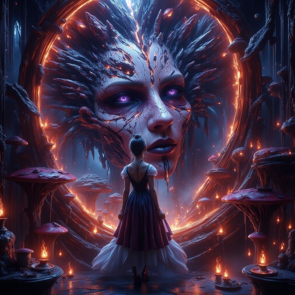 Dark Wonderland: Shattered Mirror Reflects Alice's Psyche