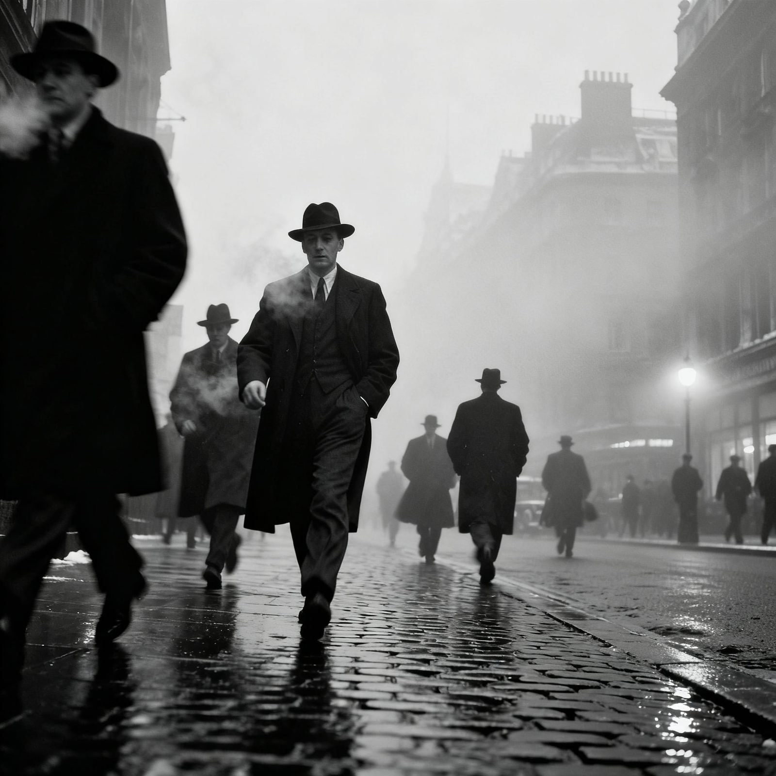 Gritty 1930s London Foggy Winter Morning Street Scene