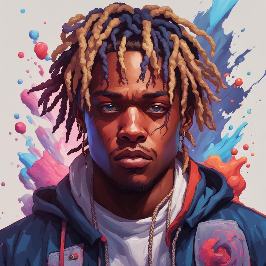 JuiceWRLD Portrait in Hyperdetailed Splash Art Style