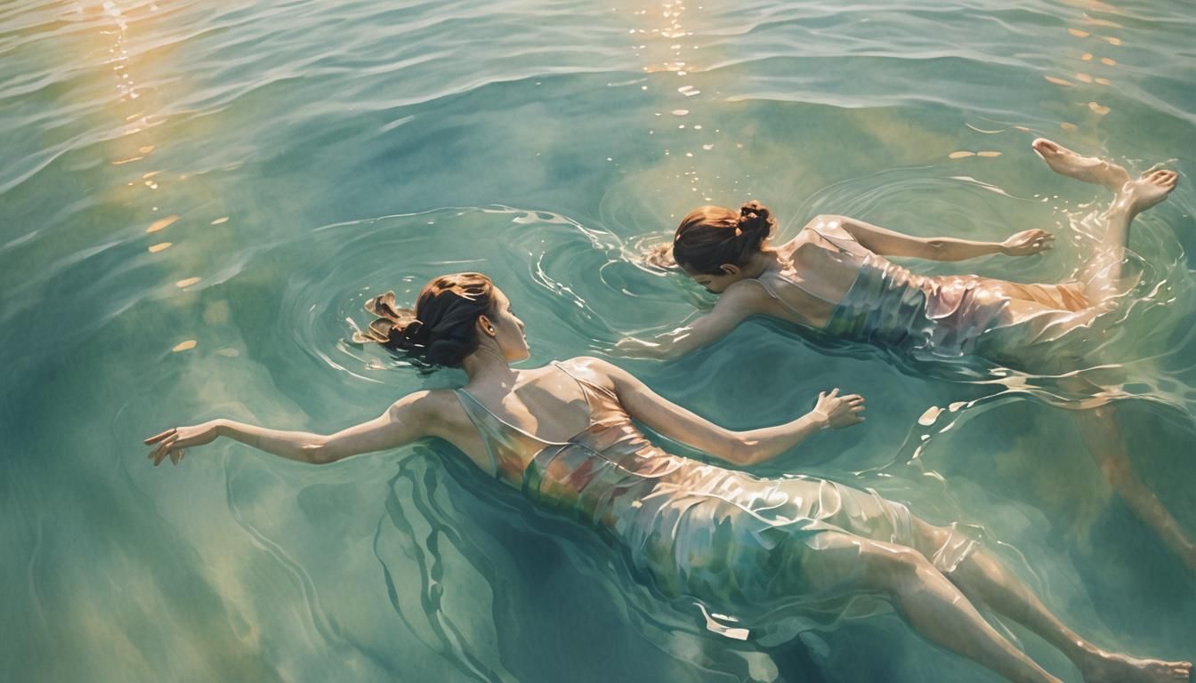 Surreal Deep Sea Swim in Dreamy Watercolor Style