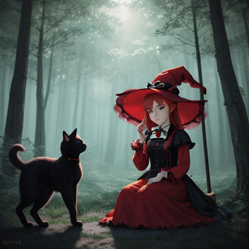 Mystical Witch Girl in Moe Anime Style