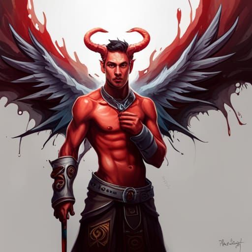 Winged Tiefling Priest in Graffiti Splash Art