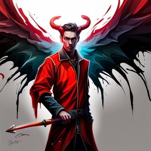 Winged Tiefling Priest in Graffiti Art Style