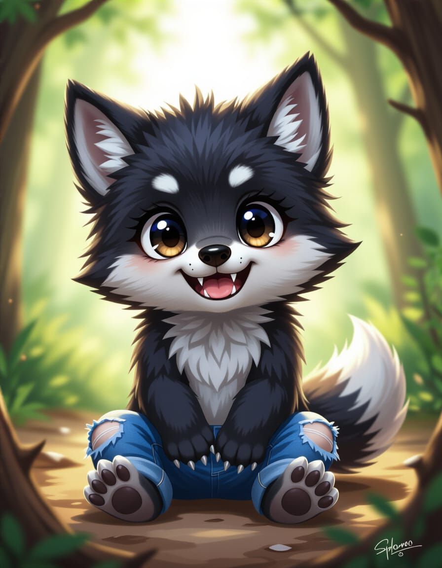 Adorable Chibi Werewolf Puppy in Cabin