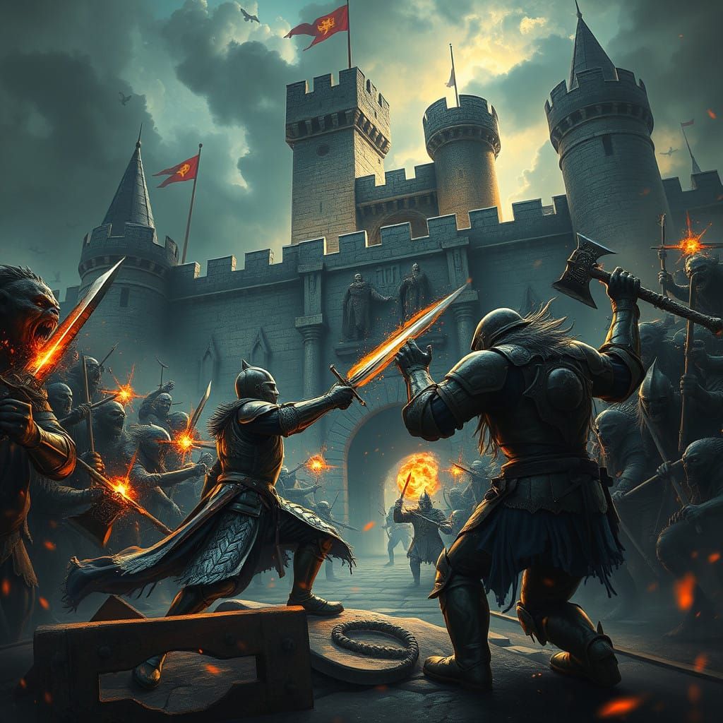Medieval Knights Battle Goblins in Dramatic Fantasy Art