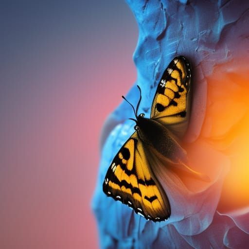 Butterfly Emerges: Macro Photo in Golden Hour