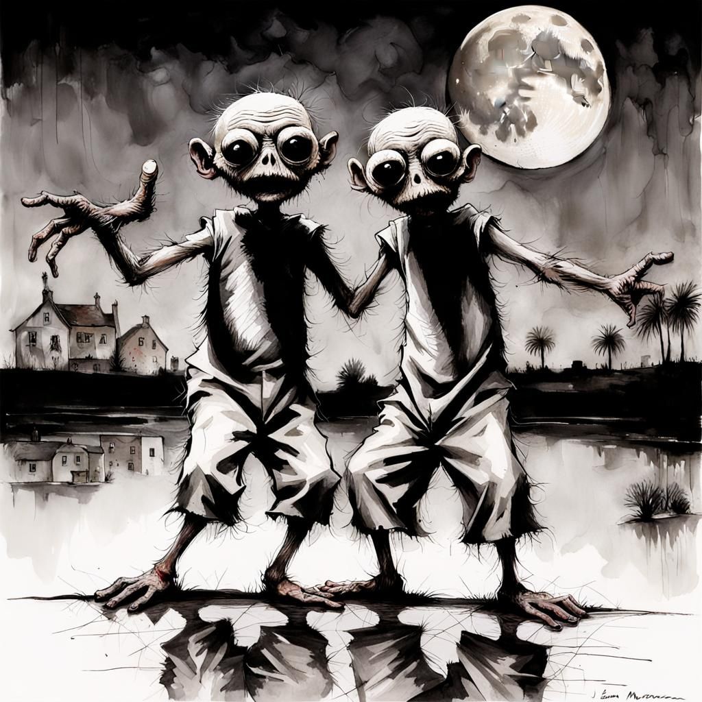 Dancing Pretzel Zombies in Dark Fantasy Moonscape