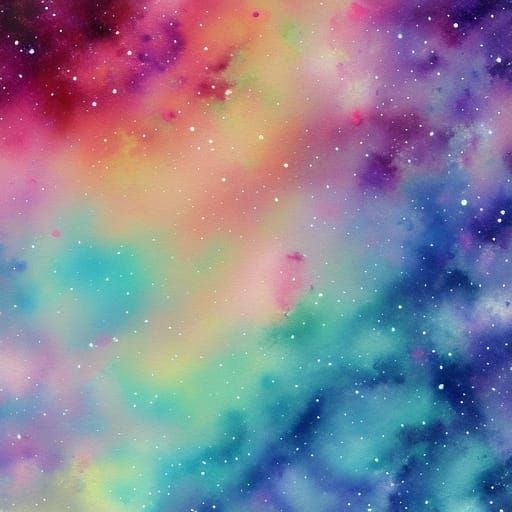 Pink Galaxy in Gouache Style Watercolor Painting