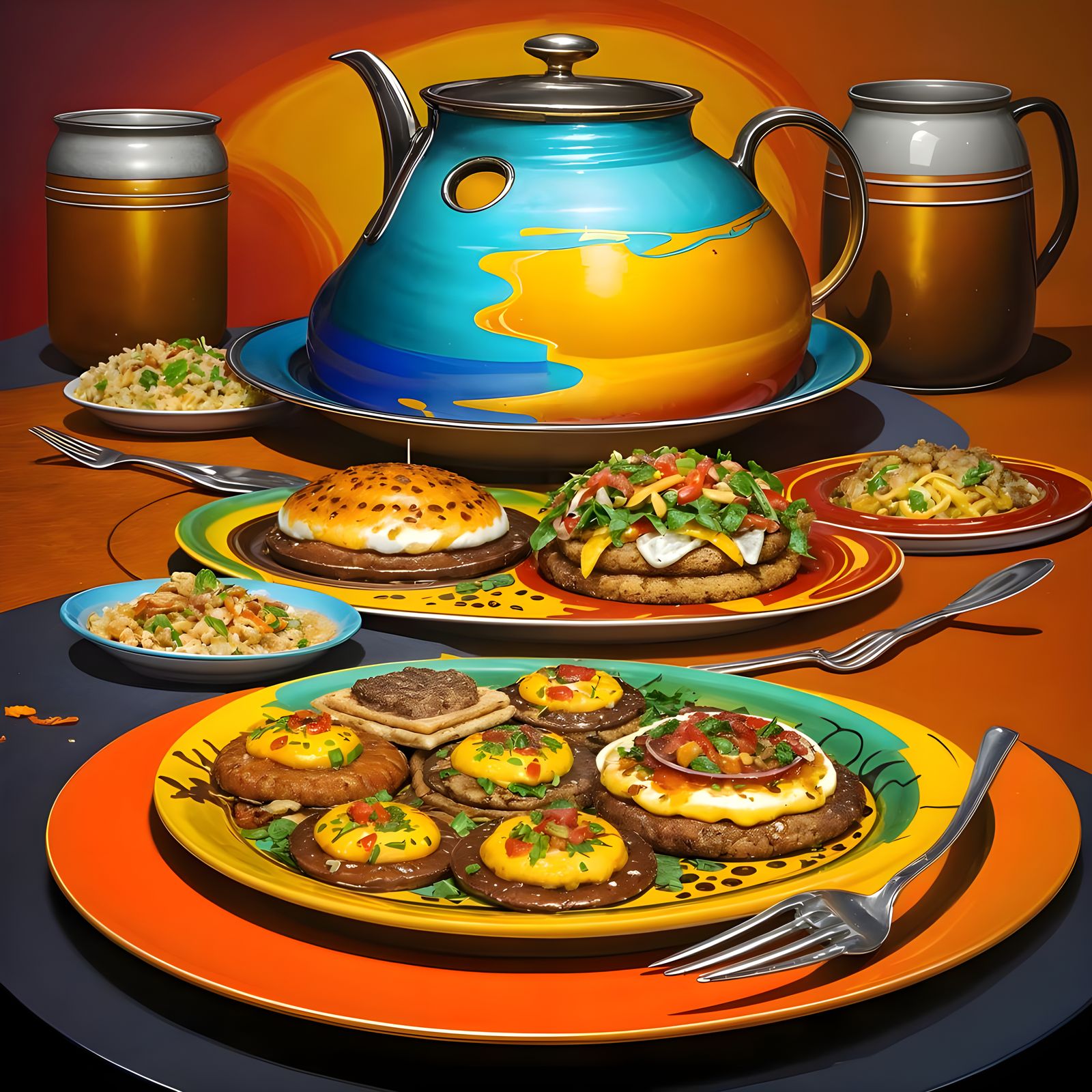 Surrealist Melting Plates Under Scorching Sun